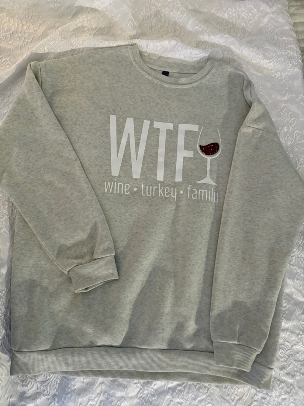 WTF Wine Turkey Family Graphic Sweatshirt - Light Gray size 2XL